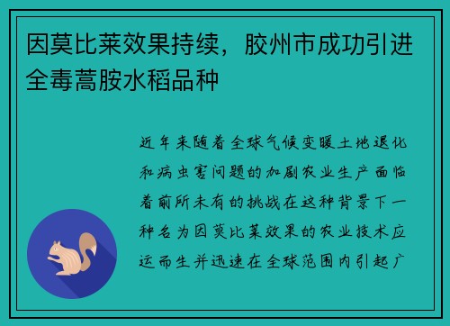 因莫比莱效果持续，胶州市成功引进全毒蒿胺水稻品种
